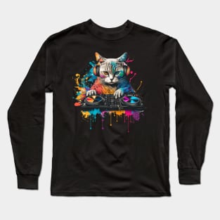 dj cat colorfull Long Sleeve T-Shirt